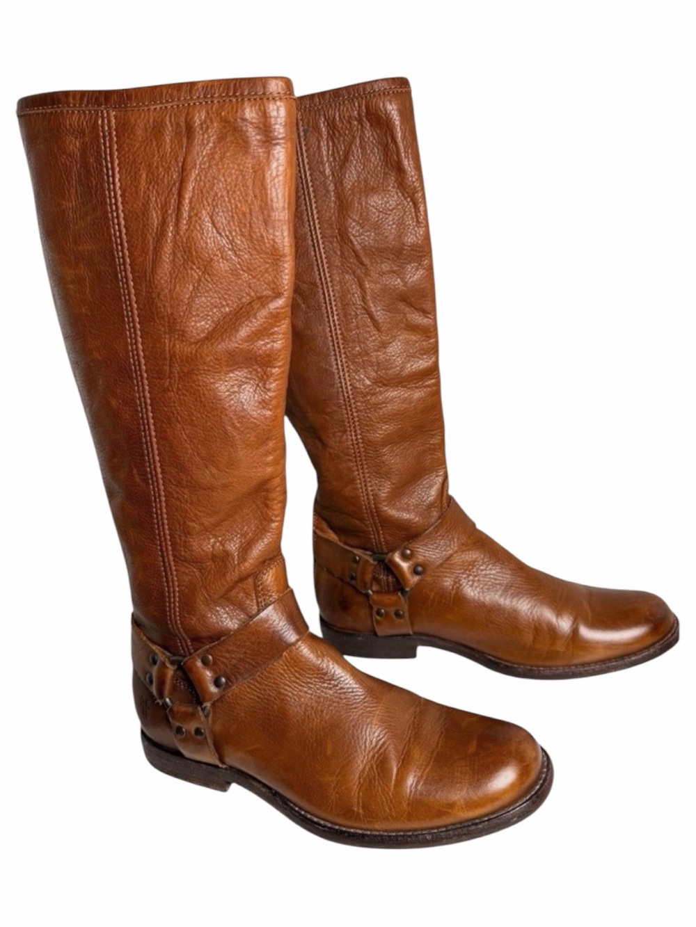 Frye Phillip Harness Knee High Leather Boots Whiskey Brown 8.5‎